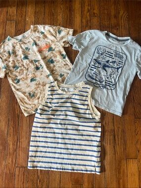 Multiples Cream & Blue Striped Kids Tank Top